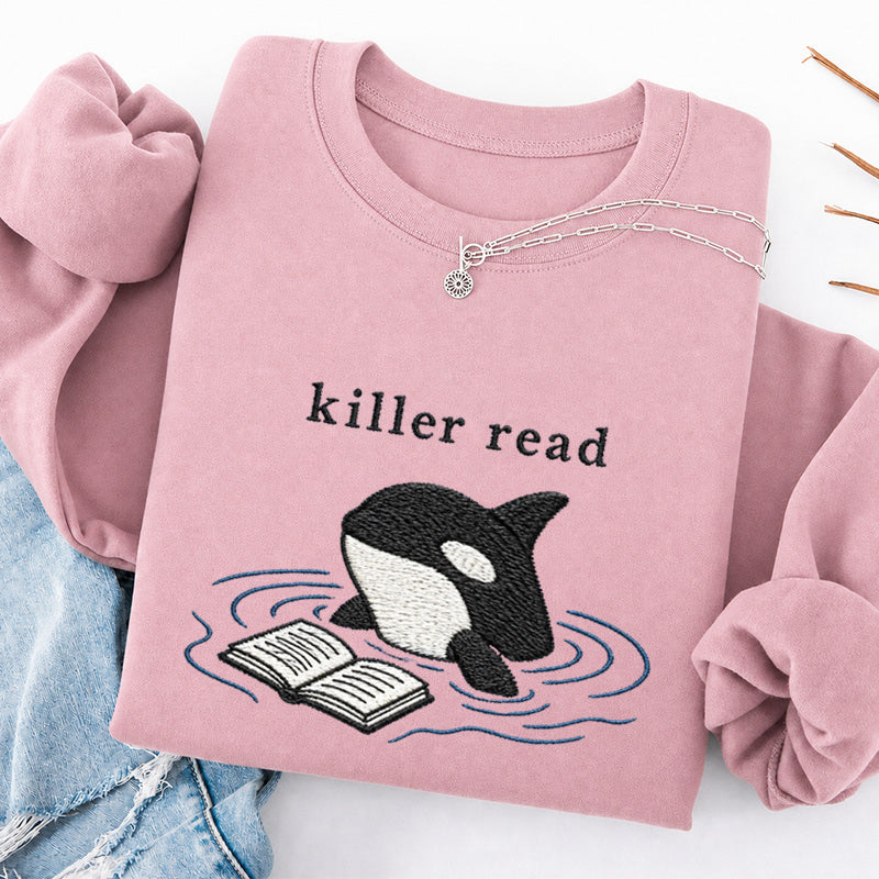 Embroidered Killer Read Orca Classic Crewneck Sweatshirt