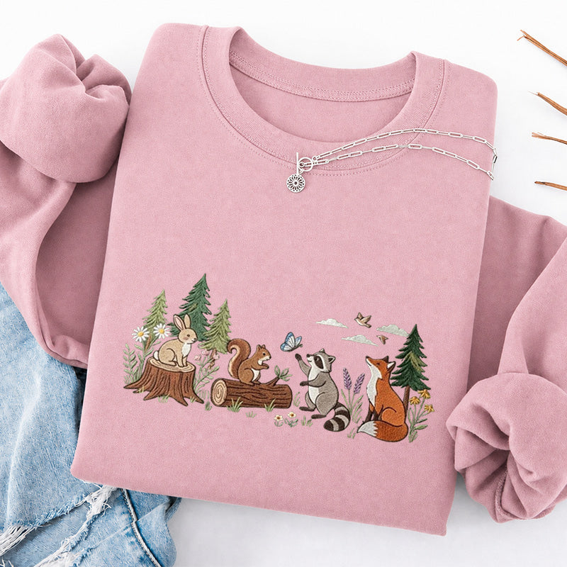 Embroidered Woodland Animals Classic Crewneck Sweatshirt