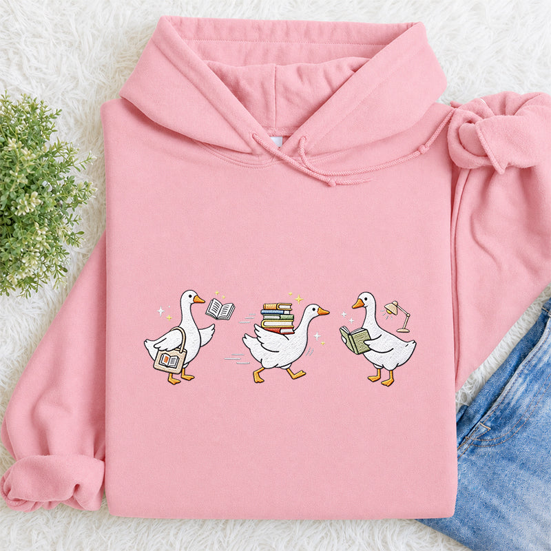 Embroidered Goose Reading Books Classic Adult Unisex Hoodie