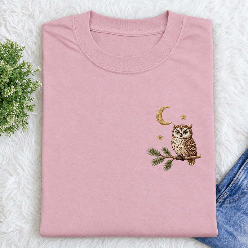 Embroidered Night Owl Classic Crew Neck T-Shirt