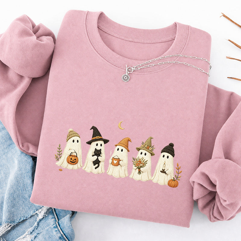 Embroidered Little Ghost Parade Classic Crewneck Sweatshirt