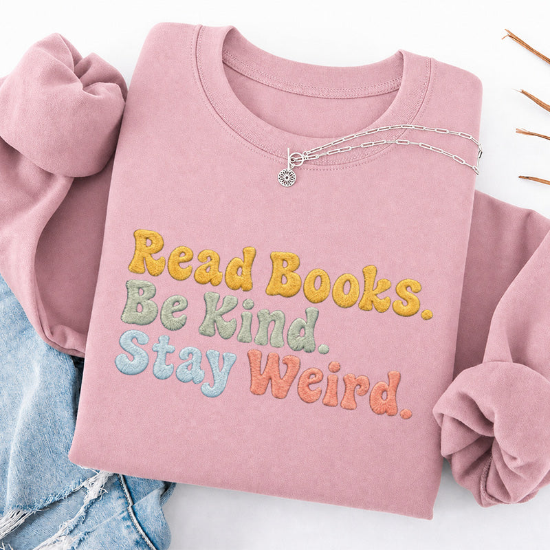 Embroidered Read Book Be Kind Classic Crewneck Sweatshirt