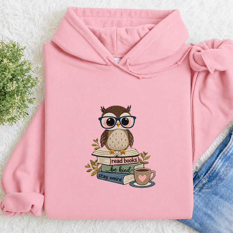 Embroidered Read Books Be Kind Owl Classic Adult Unisex Hoodie