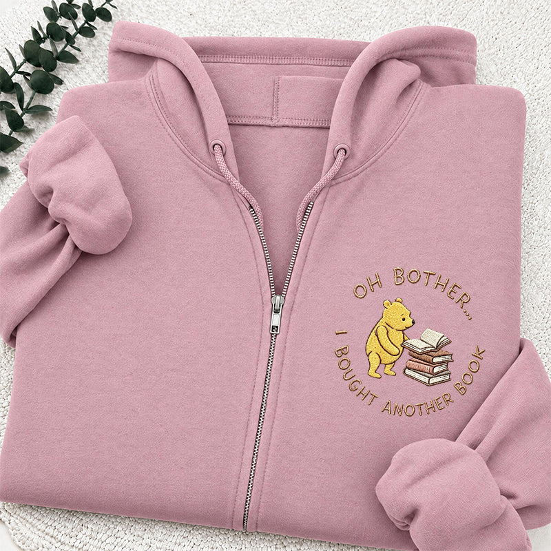 Embroidered Funny Bear Reading Books Classic Adult Unisex Full Zip Hoodie