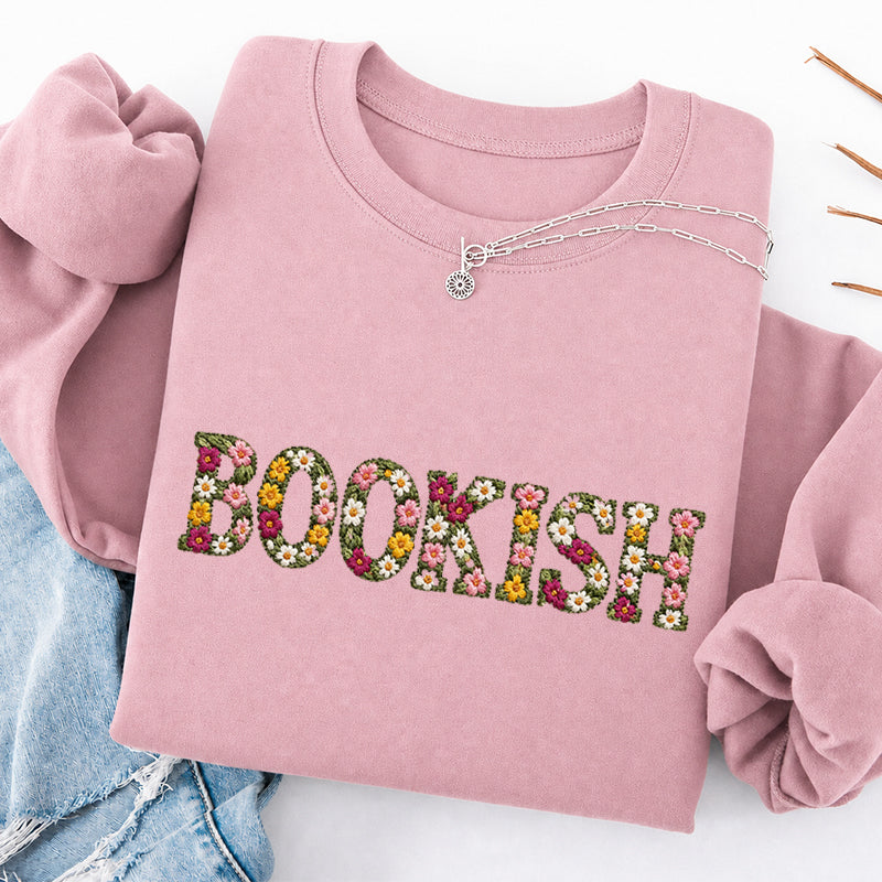Embroidered Floral Bookish Classic Crewneck Sweatshirt