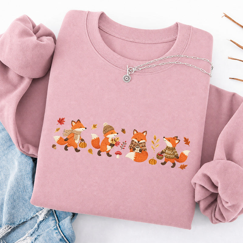 Embroidered Autumn Fox Classic Crewneck Sweatshirt