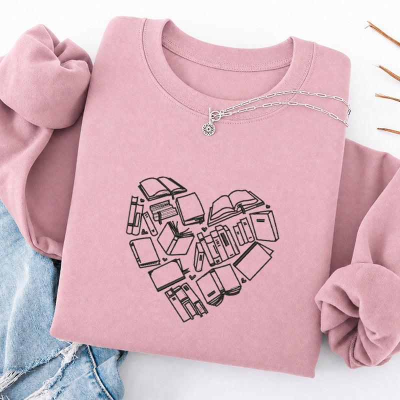 Embroidered Book Heart Classic Crewneck Sweatshirt