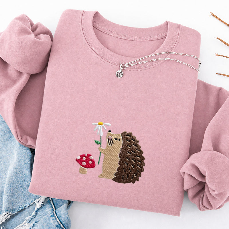 Embroidered Mushroom Hedgehog Classic Crewneck Sweatshirt