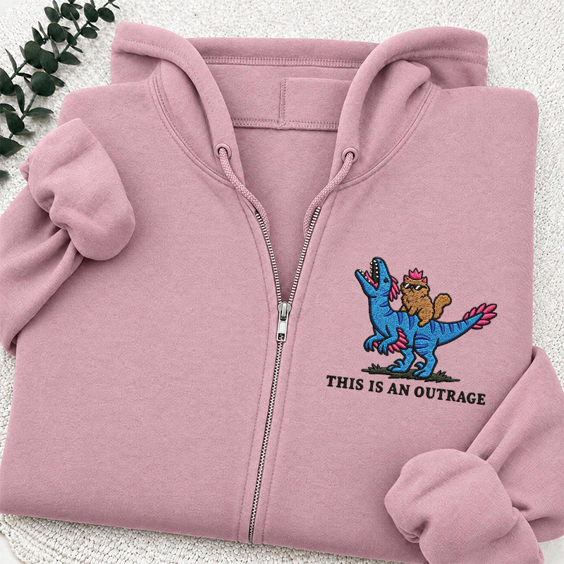 Embroidered This Is An Outrage Book Lover Classic Full Zip Hoodie