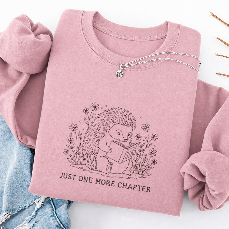 Embroidered Reading Hedgehog Classic Crewneck Sweatshirt