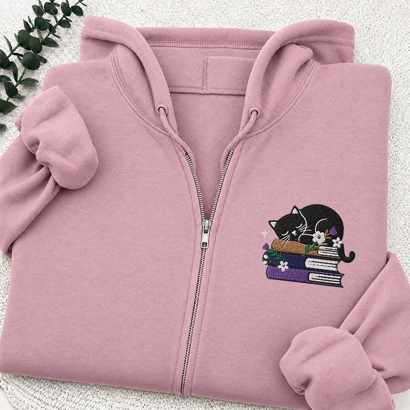 Embroidered Cat Book Classic Full Zip Hoodie