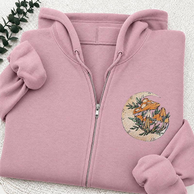 Embroidered Mushroom Moon Classic Adult Unisex Full Zip Hoodie