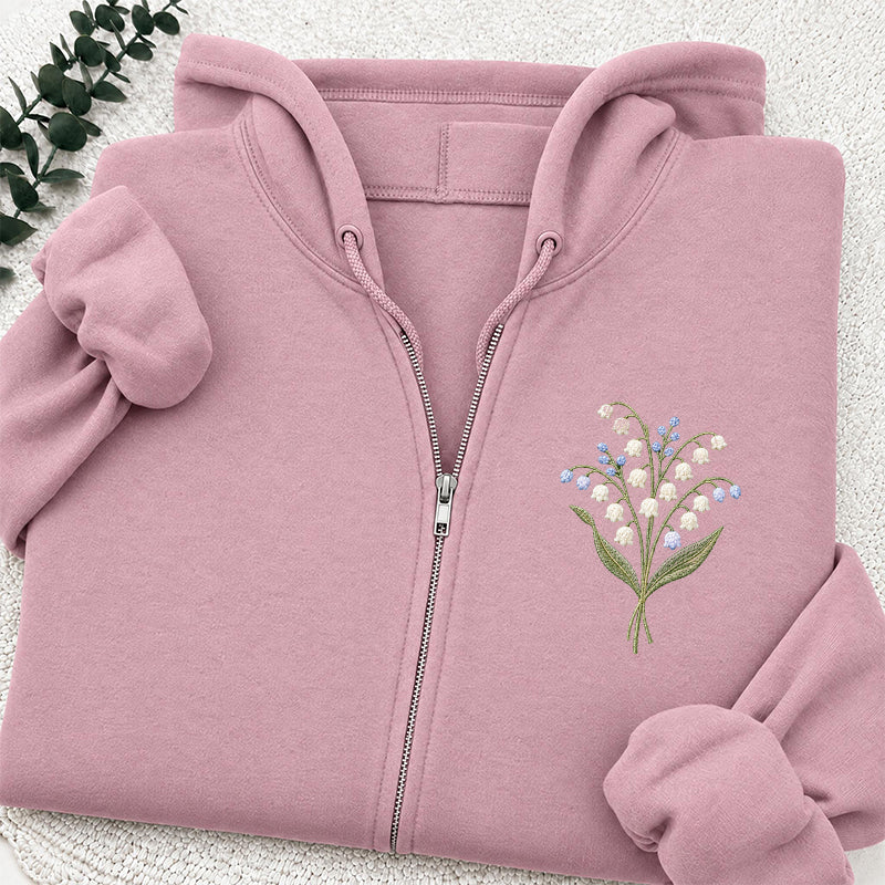 Embroidered Lily Of The Valley Classic Full Zip Hoodie