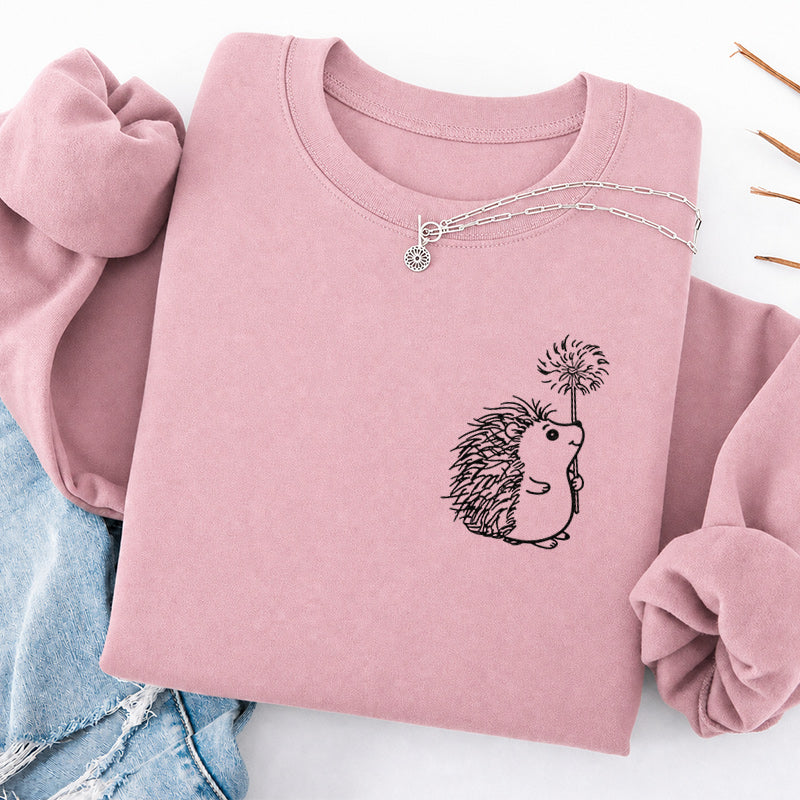 Embroidered Hedgehog Dandelion Classic Crewneck Sweatshirt
