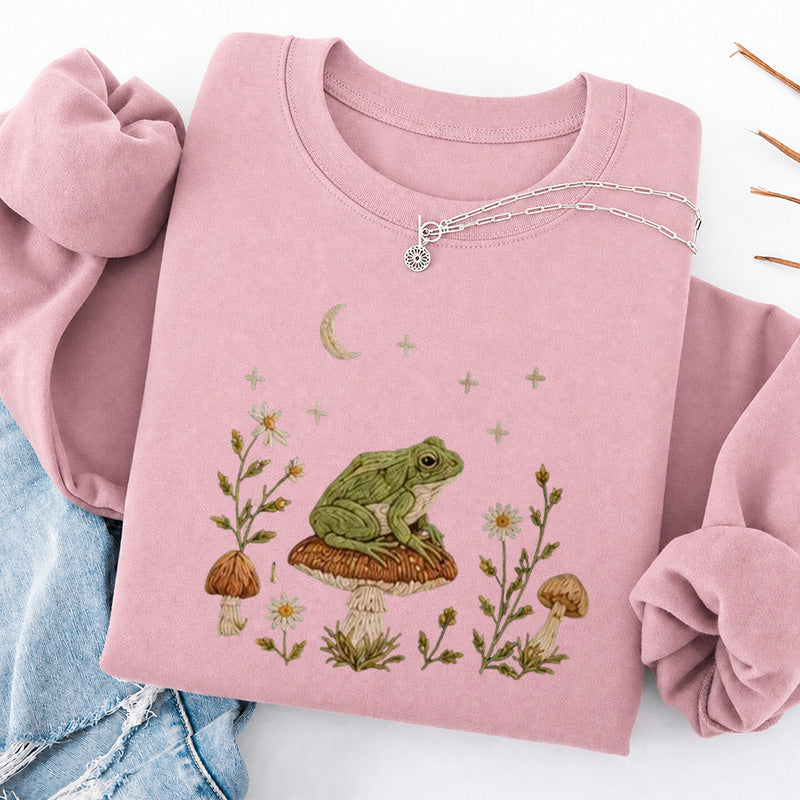 Embroidered Frog Mushroom Classic Crewneck Sweatshirt