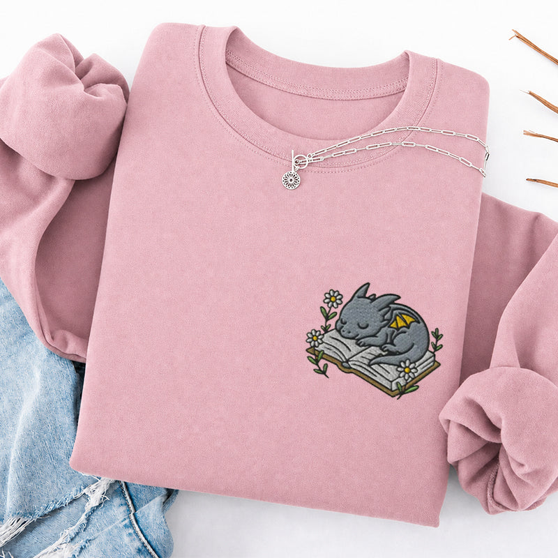 Embroidered Sleeping Dragon Book Classic Crewneck Sweatshirt