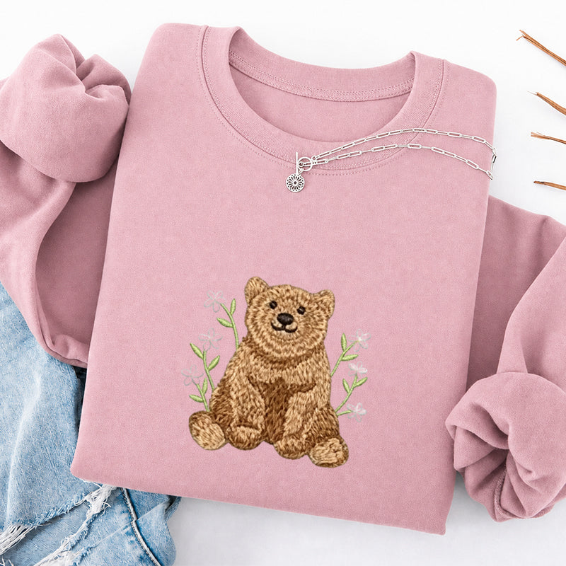 Embroidered Floral Bear Classic Crewneck Sweatshirt