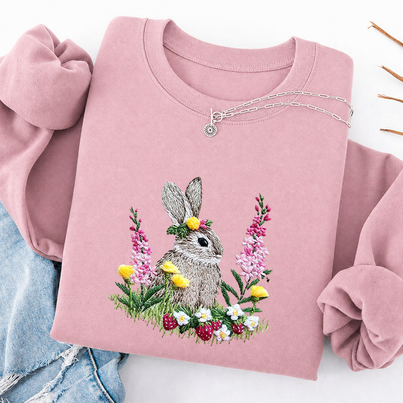 Embroidered Rabbit and Strawberries Classic Crewneck Sweatshirt