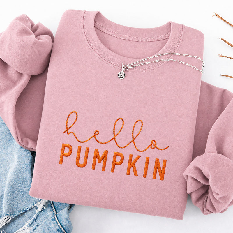 Embroidered Hello Pumpkin Classic Crewneck Sweatshirt