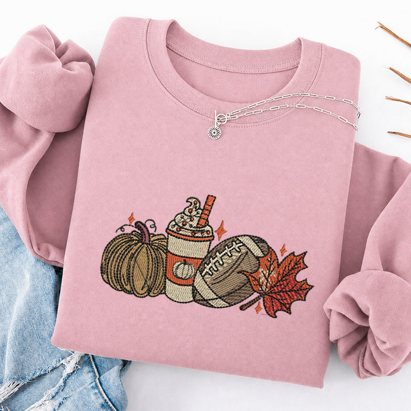 Embroidered Autumn Pumpkin Rugby Classic Crewneck Sweatshirt