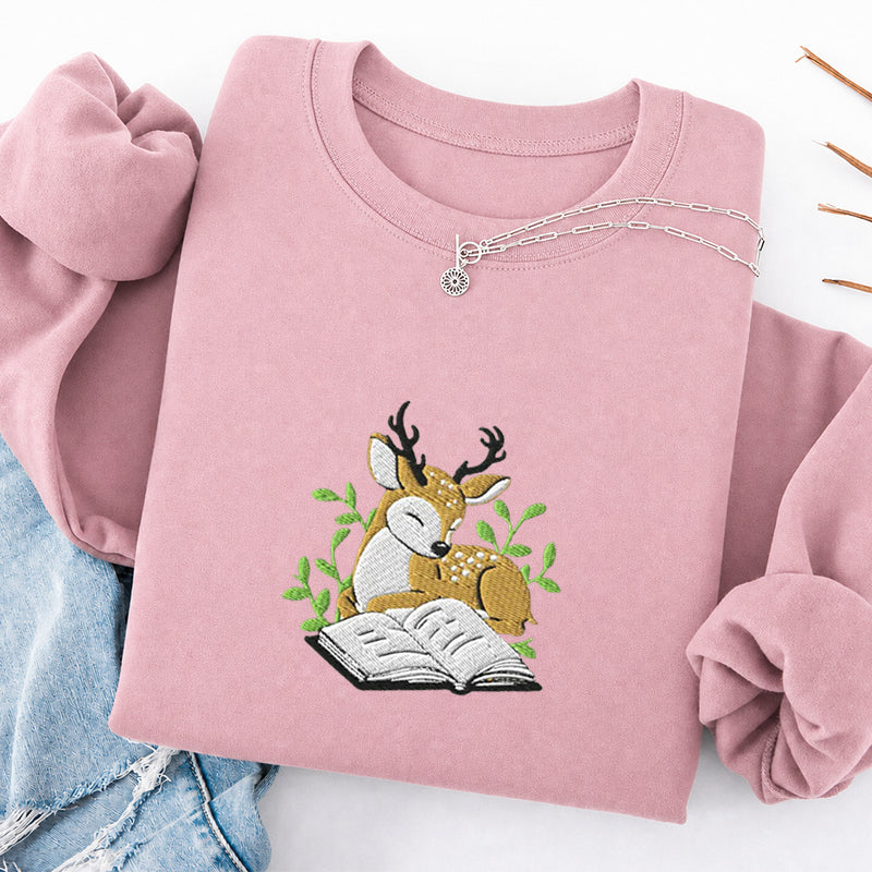 Embroidered Deer Book Classic Crewneck Sweatshirt