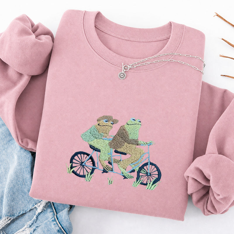 Embroidered Frogs Riding A Bike Classic Crewneck Sweatshirt
