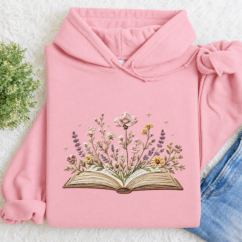 Embroidered Floral Book Classic Adult Unisex Hoodie