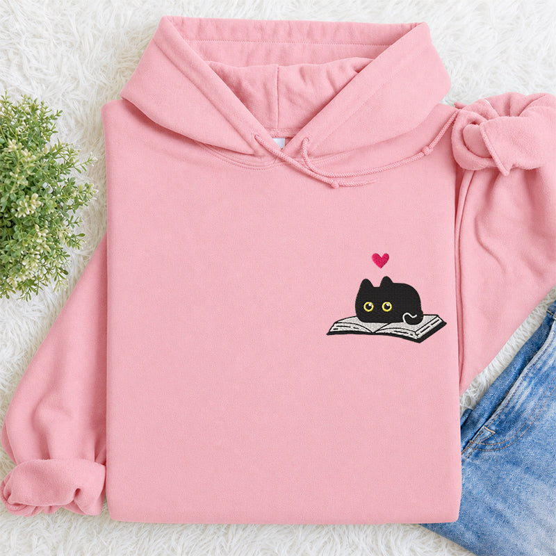 Embroidered Black Cat and Book Classic Adult Unisex Hoodie