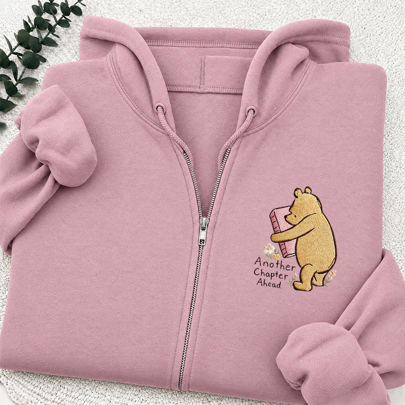 Embroidered Reading Bear Another Chapter Classic Adult Unisex Full Zip Hoodie