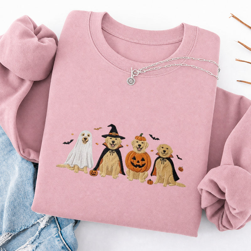 Embroidered Halloween Golden Retriever Classic Crewneck Sweatshirt