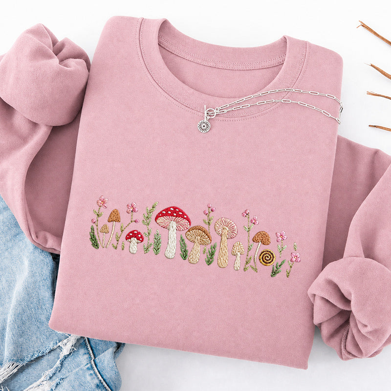 Embroidered Enchanted Mushroom Classic Crewneck Sweatshirt