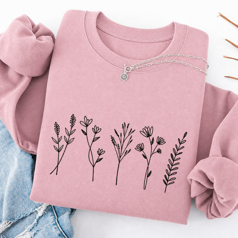 Embroidered Cute Wildflower Classic Crewneck Sweatshirt