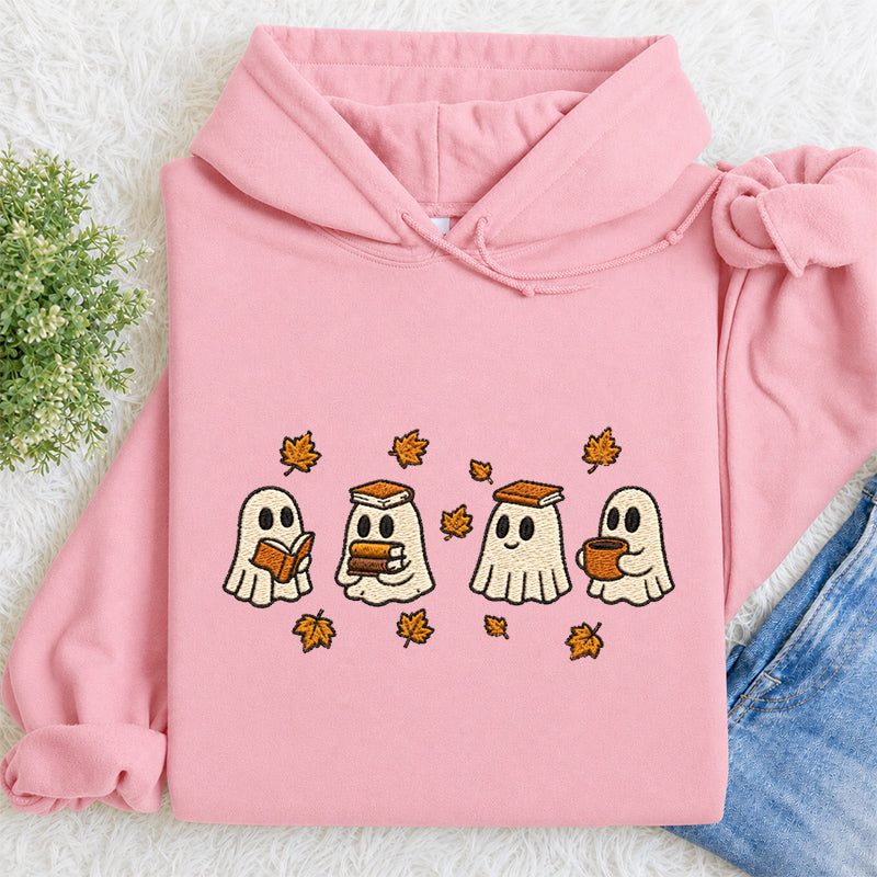 Embroidered Autumn Bookish Ghost Classic Adult Unisex Hoodie