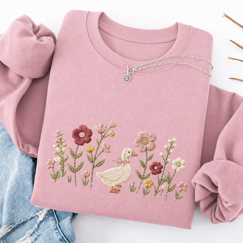 Embroidered Silly Goose Wildflower Classic Crewneck Sweatshirt