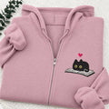 Embroidered Black Cat and Book Classic Adult Unisex Full Zip Hoodie