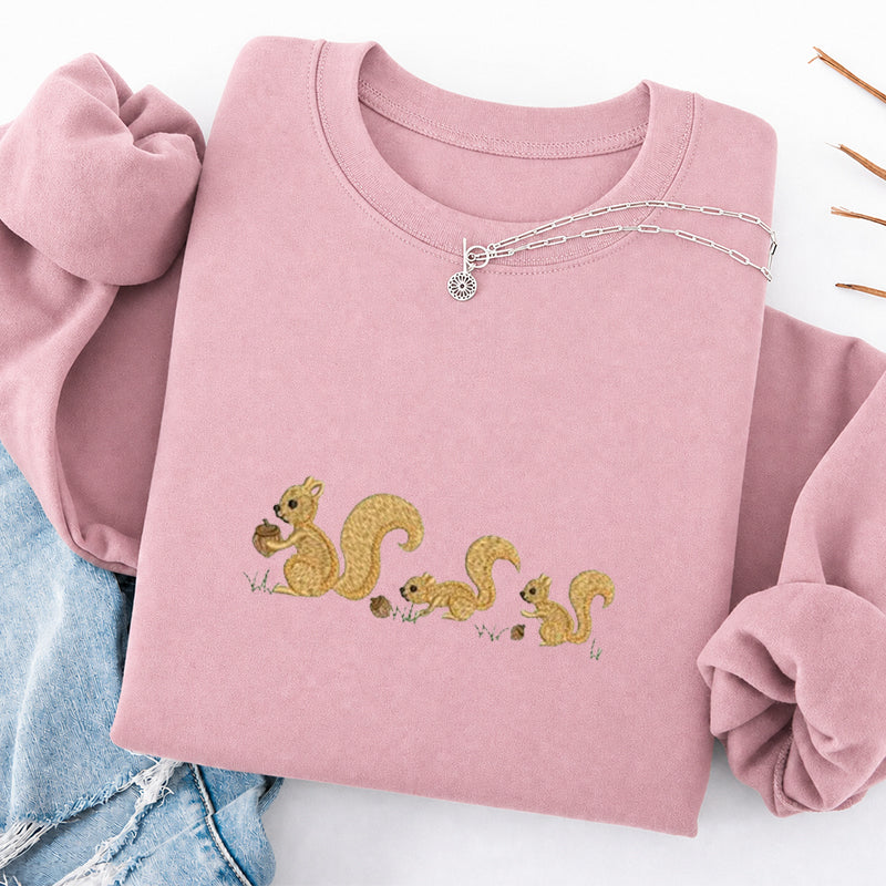 Embroidered Cute Squirrels Classic Crewneck Sweatshirt