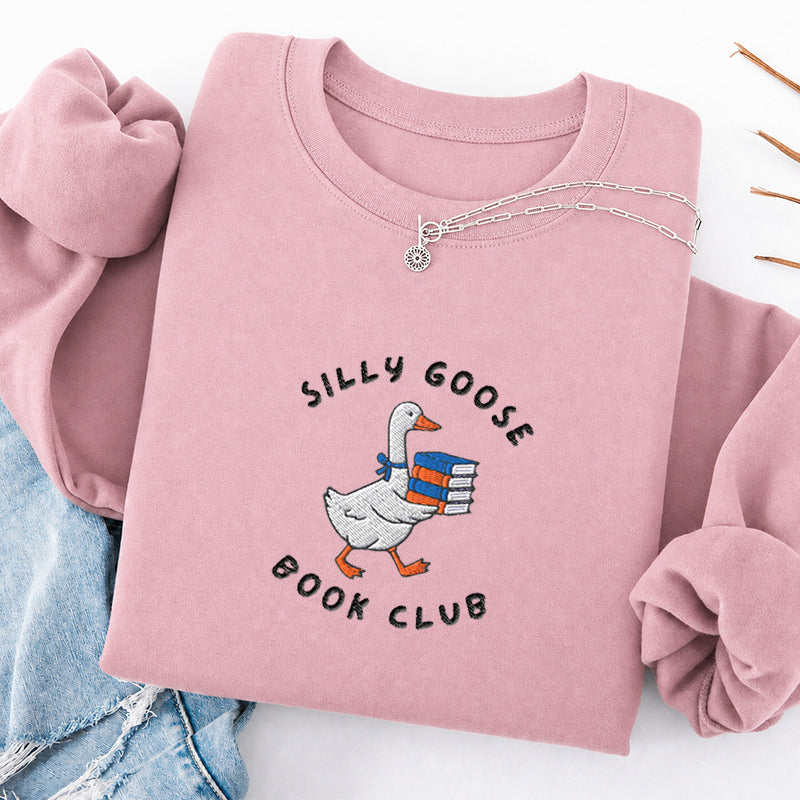 Embroidered Silly Goose Book Club Classic Crewneck Sweatshirt