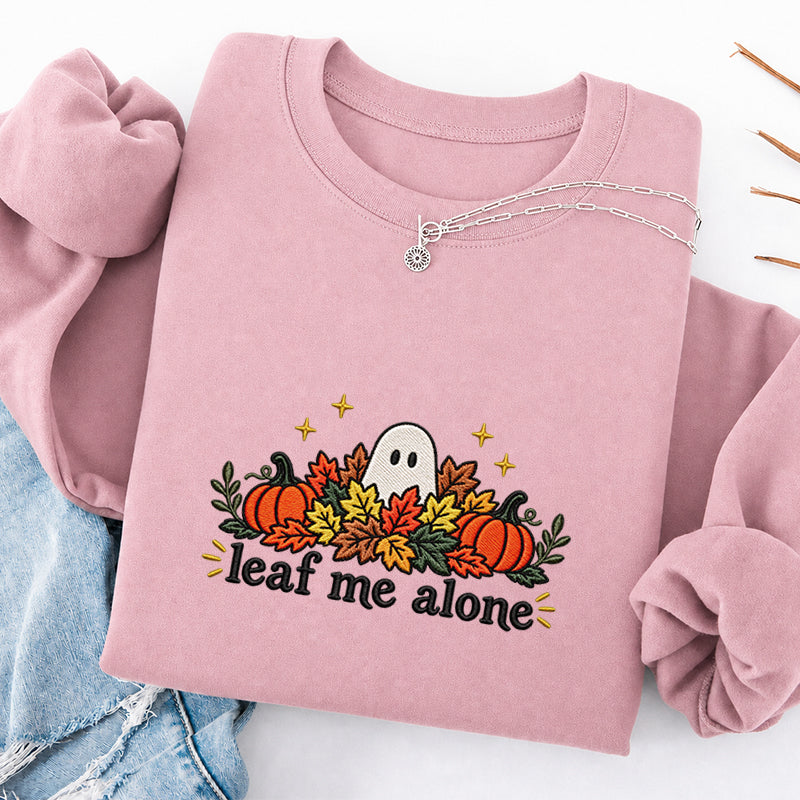 Embroidered Leaf Me Alone Classic Crewneck Sweatshirt
