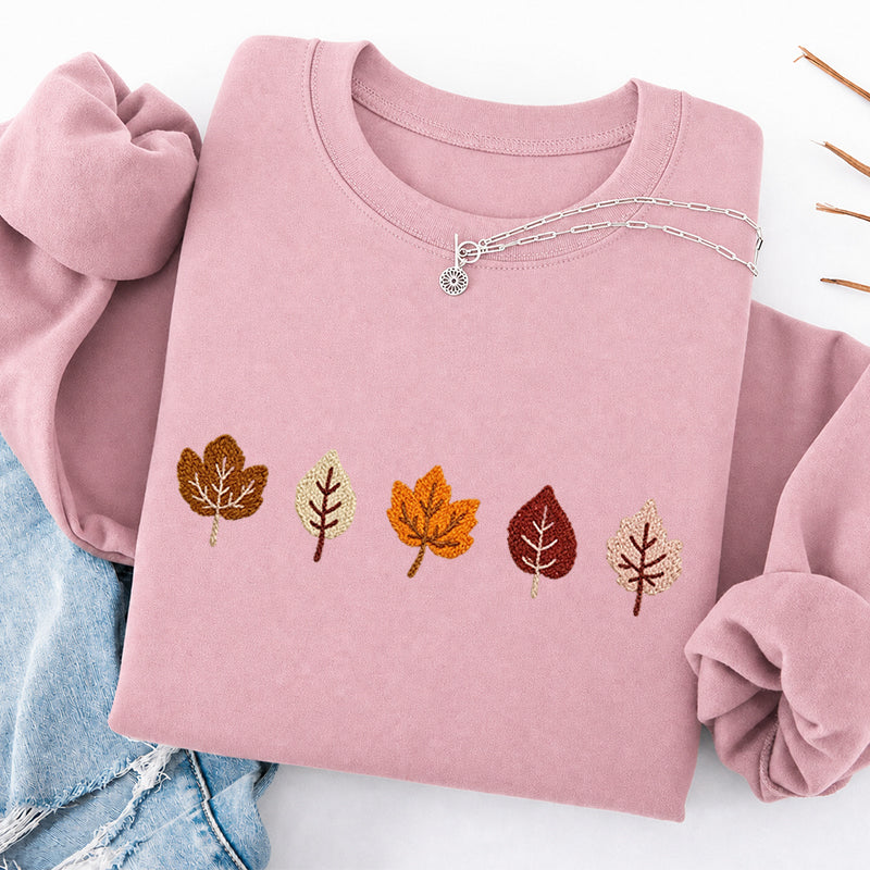 Embroidered Fall Leaves Classic Crewneck Sweatshirt