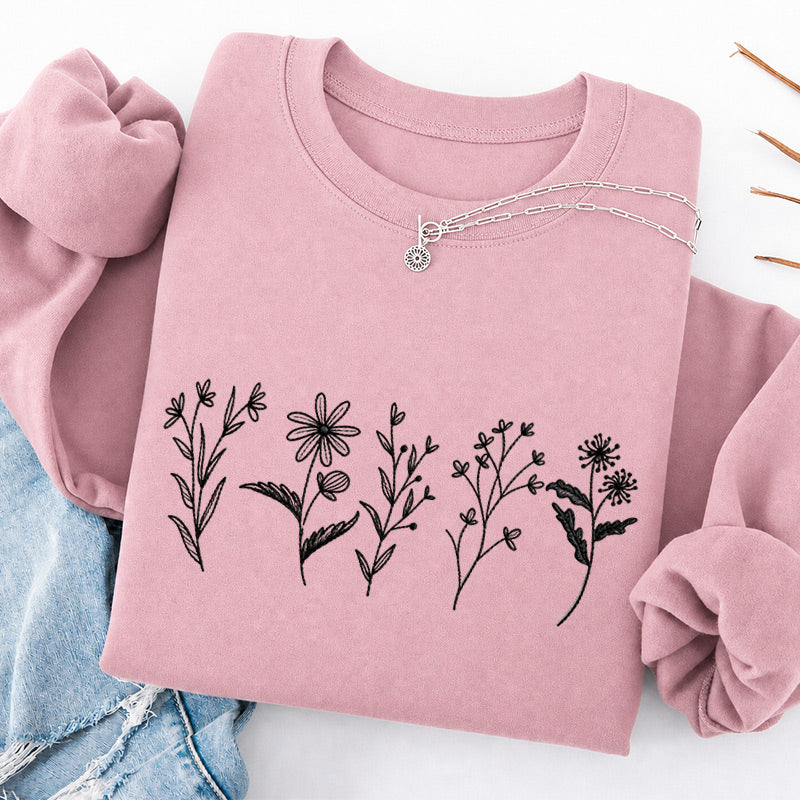 Embroidered Flower Lines Classic Crewneck Sweatshirt