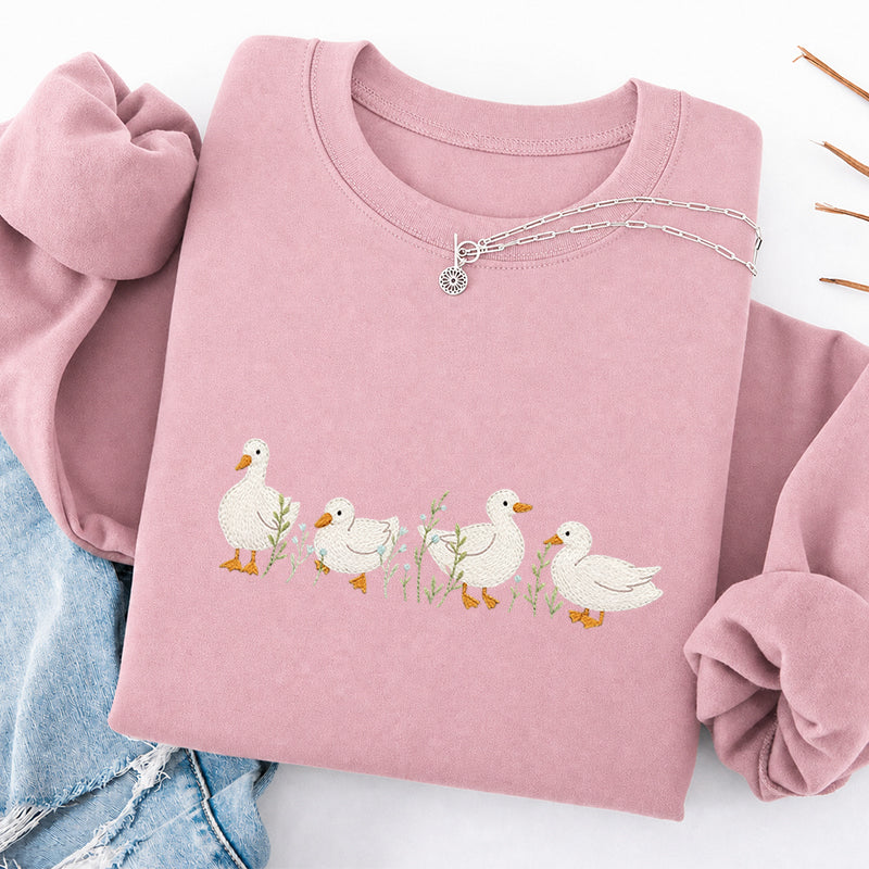Embroidered Floral Ducks Classic Crewneck Sweatshirt