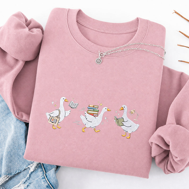 Embroidered Bookish Goose Classic Crewneck Sweatshirt