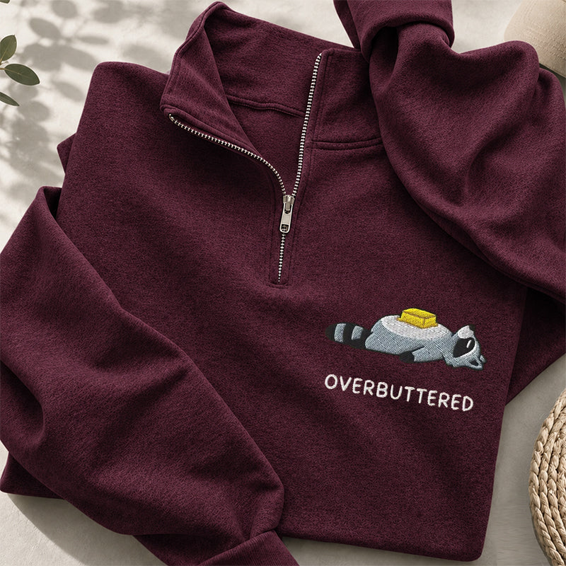 Embroidered Overbuttered Raccoon Classic Quarter Zip Sweatshirt