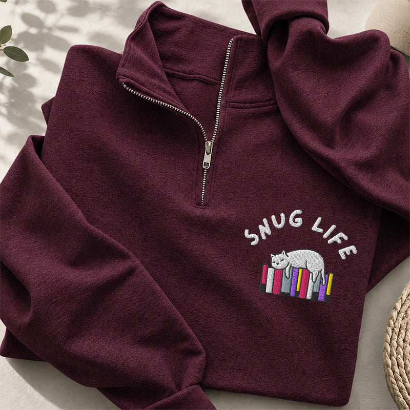 Embroidered Snug Life Book Lover Classic Quarter Zip Sweatshirt