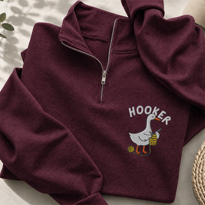Embroidered Hooker Goose Crochet Lover Classic Quarter Zip Sweatshirt