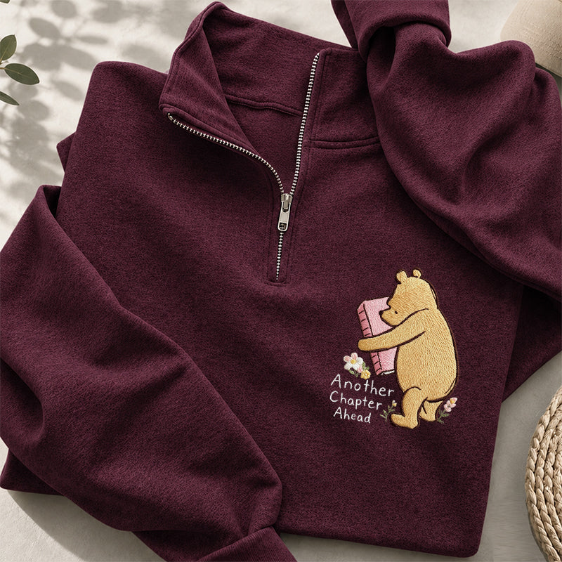 Embroidered Reading Bear Another Chapter Classic Quarter Zip Sweatshirt