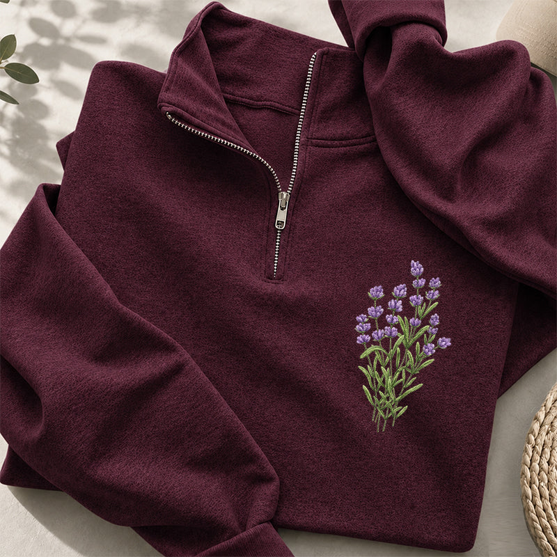 Embroidered Lilac Flower Classic Quarter Zip Sweatshirt