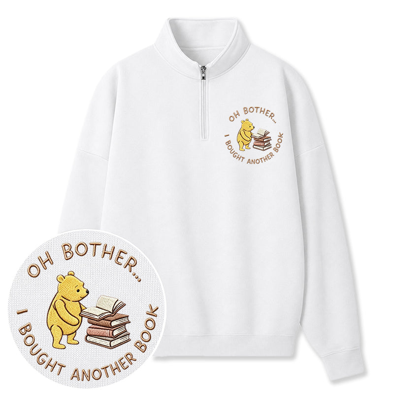 Embroidered Funny Bear Reading Books Classic Quarter Zip Sweatshirt