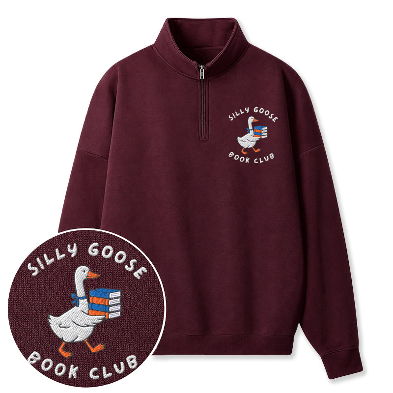 Embroidered Bookish Goose Classic Quarter Zip Sweatshirt