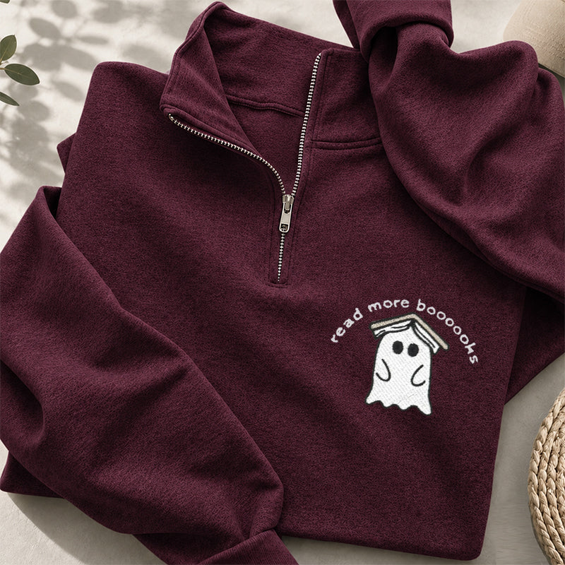 Embroidered Read More Boooooks Classic Quarter Zip Sweatshirt